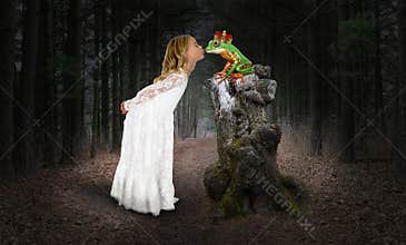 Girl, Princess, Kiss, Kissing Frog, Fantasy