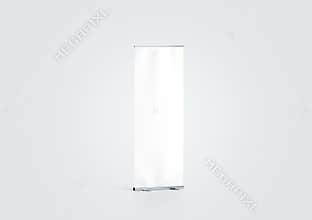 Blank white roll-up banner display mockup, side view,