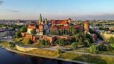 Wawel Cathedral and Castle in Krakow, Poland. Aerial video