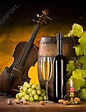 Still life with wine and violin