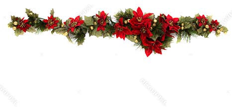 Poinsettia and Christmas decoration side border