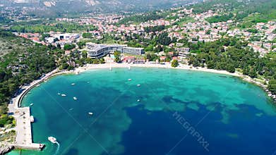 Dubrovnik region waterfront in Mlini and Srebreno aerial view, coastline of Dalmatia , Croatia