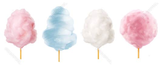 Cotton candy. Sugar clouds 3d vector icon set