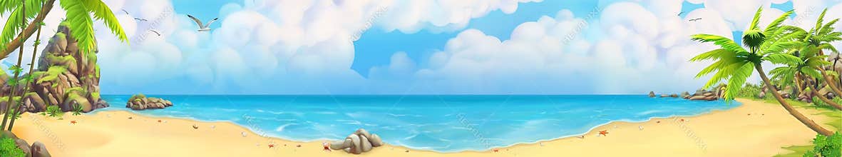 Sea panorama. Tropical beach. Vector background