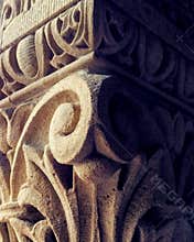 Close up Detail of an Intricate Carving in a Pillar