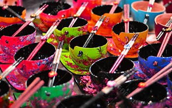 Fantastic colorful Asian cups