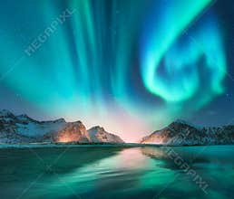 Aurora borealis in Lofoten islands, Norway