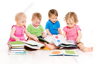 Children Reading Books, Babies Early Education, Kids Group, White
