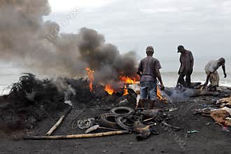 Slaughtermen in a slum near Jamestown in Accra, Ghana