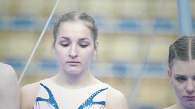 KAZAN, RUSSIA - APRIL 19, 2018: All-Russian gymnastics championship -Female sad participants of the competition