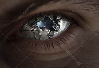 Broken eye and glass