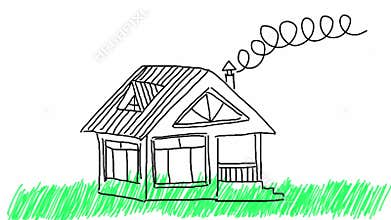 Looped animation of digital hand drawn houses on white background. Concept of real estate. Doodle animated sketch.