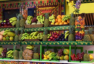 Fresh ripe fruits, grocery store, food background