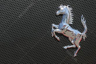 Ferrari logo on gray sport car