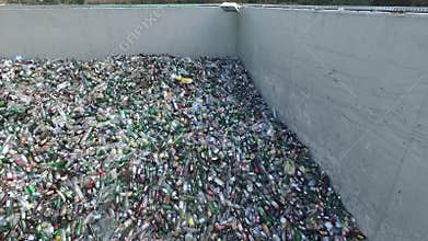 Landfill, composition of bottles, aerial view