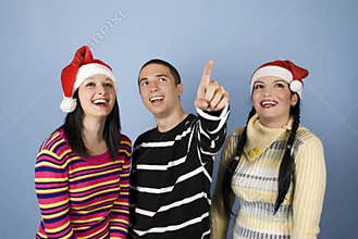 Happy Christmas friends looking up