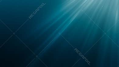 Sunlight rays shining through ocean surface. View from underwater. 3D rendered seamless loop animation