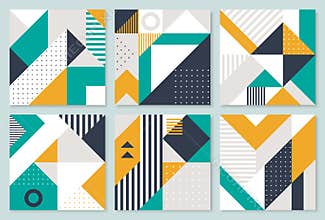 Set of 6 Placard with geometric bauhaus shapes. Retro abstract backgrounds.
