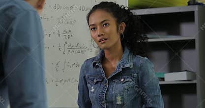 Female electronics engineer conflict problem working in team together.