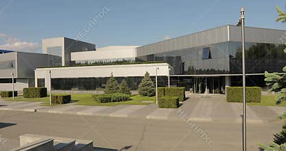 Exterior of modern factory, exterior of the modern plant, Modern plant panorama, building with large glass panes, modern