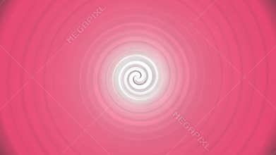 Smooth pink color soft spiral backdrop with a spinning spiraling rotation and light white center circle in a seamless loop