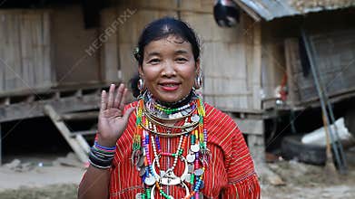 Chiang Mai,Thailand-February 13 ,2017:Video portrait of an adult woman with tunnels in the ears from the hill tribe