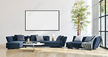 Modern bright interiors apartment with mock up poster frame illustration 3D rendering computer generated image