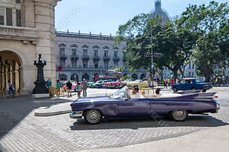 Violet Cadillac, convertible vintage classic car, Habana, Cuba