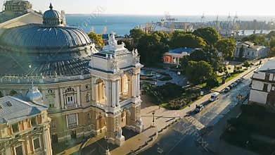 Urarinian most interesting cities. Odessa Opera and Ballet Theater Ukraine. aerial video footage. city cultural