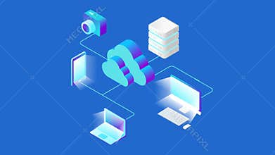 Isometric Flat Cloud computing Network Online Storage Business Finance Analytics video concept