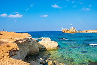 Abandoned rusty ship wreck EDRO III in Pegeia, Paphos, Cyprus.