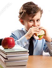 Schoolboy during lunch break