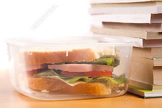 Sandwich and books