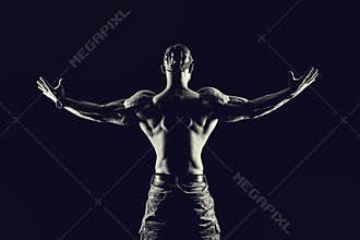 Bodybuilding fitness concept. Strong man. Fit and healthy muscular male body