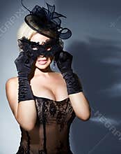 Blonde with carnival mask
