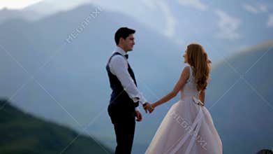 Wedding. newlyweds against the backdrop of the majestic mountains