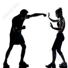 One couple man woman exercising workout fitness