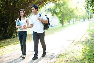 Asian Students walking to college