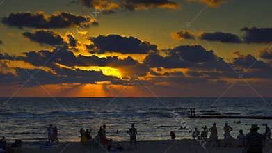 Caesarea beach in sunset Israel