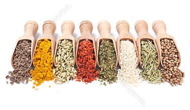 Wooden shovels with spices