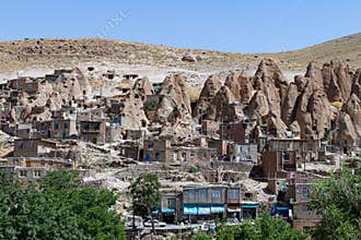Troglodyte dwellings in cone-shaped volcanic sediments. Kandovan. Iranian Azerbaijan ..