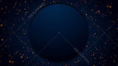 Dark blue circle with golden dots abstract motion background