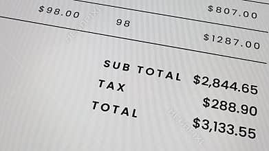 Animation of scrolling and checking receipt or bill discovering expensive total amount