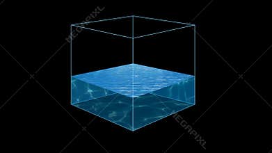 schematic filling of a cube container with water, animation
