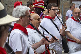 Street band in Pamplona, Spain during the San Fermin festival