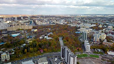 Speedup aerial autumn city park in Kharkiv Ukraine