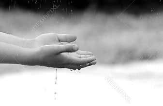 child hand holding water