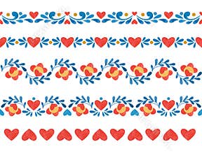 Watercolor set of borders in a naive style. Folklore element borders.