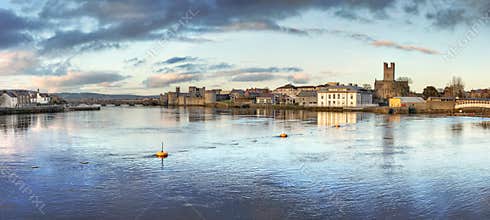 View of Limerick City at dusk in Ireland.