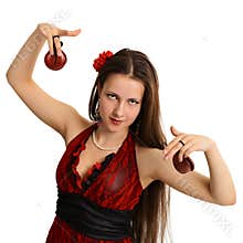 Young beautiful girl with castanets - dancer